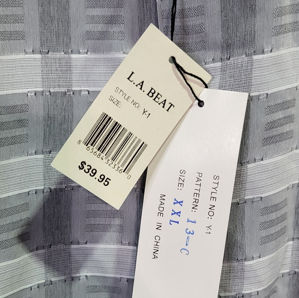 L.A.BEAT NWT Light Gray Windowpane Collared Short Sleeve Dress Shirt Size 2XL - Picture 5 of 6